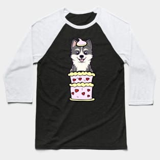 Husky dog Jumping out of a cake Baseball T-Shirt